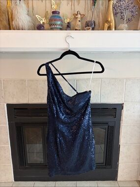 Lulu's Navy Sequin One-Shoulder Mini Dress
